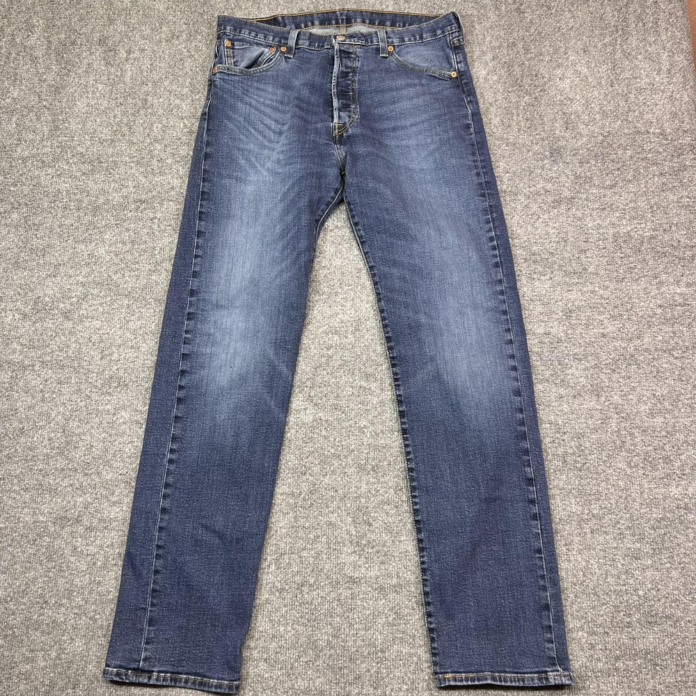 Levis 501 Jeans Mens 34x34 Blue Medium Wash Regular Straight Button Fly Denim